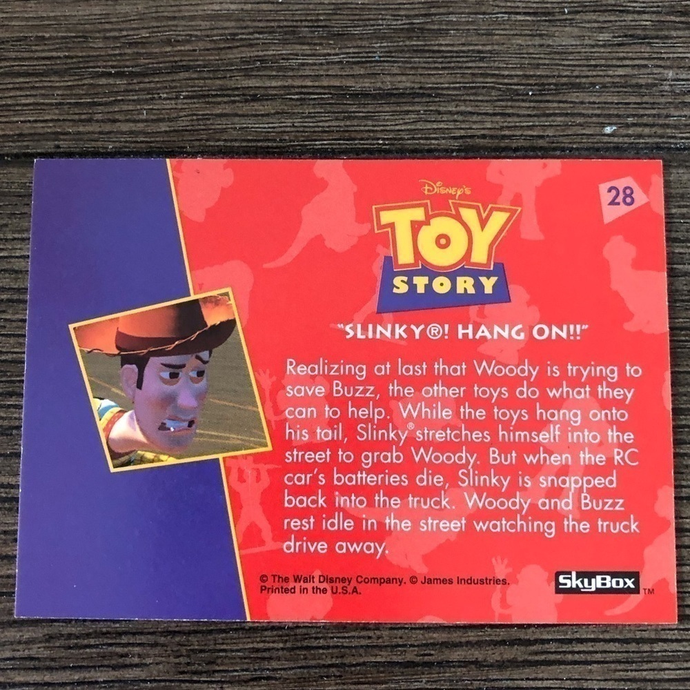 Disney Toy Story 1995 trading card: Slinky Hang On #28 - Picture 2 of 2